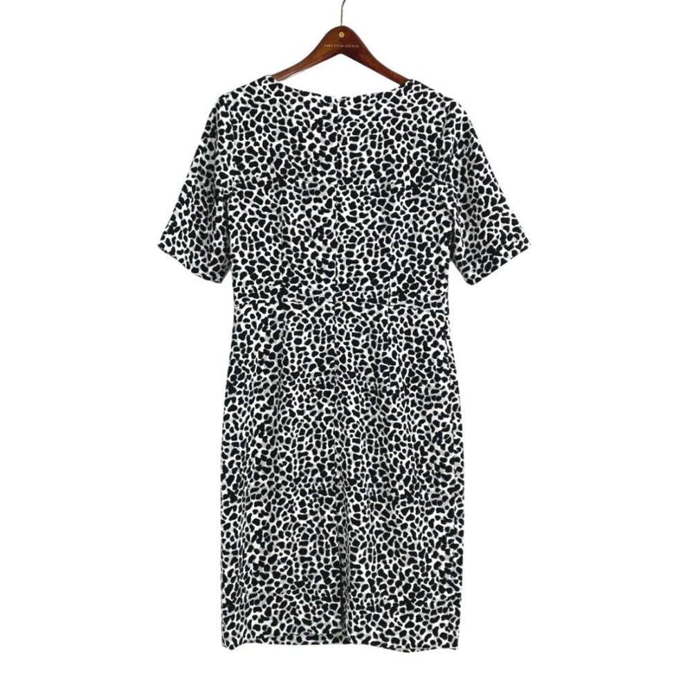 Talbots Womens 8 Animal Print Sheath Dress Black White Short Sleeves Classic - Picture 2 of 8